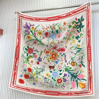 Luxury Silk Square Scarf Women Floral Paisley Print 90cm