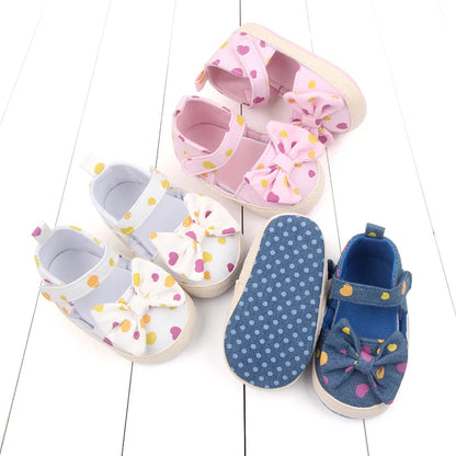 Baby Girl Bowknot Sandals – Dot Print Soft Sole First Walker