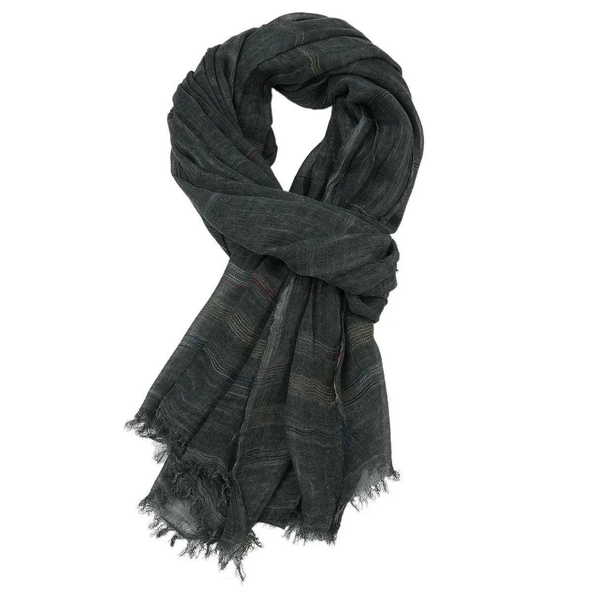 Men's Cotton Linen Striped Scarf with Tassels – Long Shawl Wrap