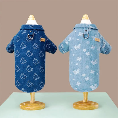 Cute Print Pet Dog Shirt Soft Denim Jacket Costume for Small Dogs & Cats