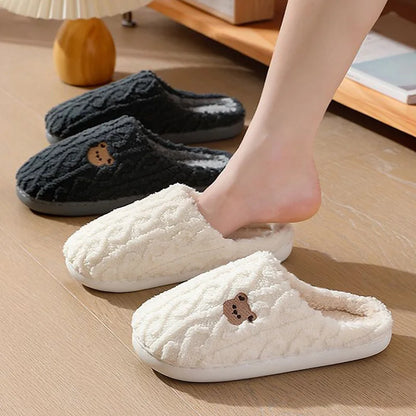 Fluffy Bear Cartoon Winter Slippers – Warm Cozy House Shoes for Women & Men