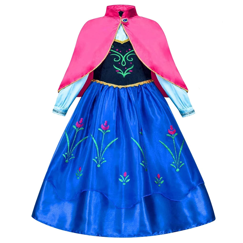 Princess Anna Costume Dress for Girls – Frozen Cosplay with Cape
