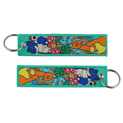 Anime Embroidered Keychain - Cute Cartoon Jet Tag Key Ring