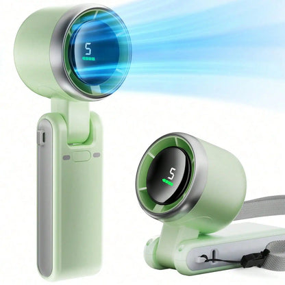 Portable Handheld Fan – 5-Speed LED Display, Battery Operated