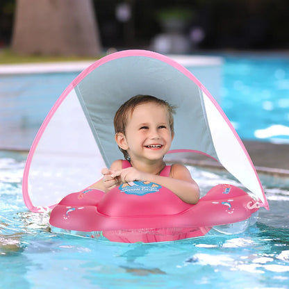 Inflatable Baby Swim Float Ring with Sun Canopy & Toy Beads