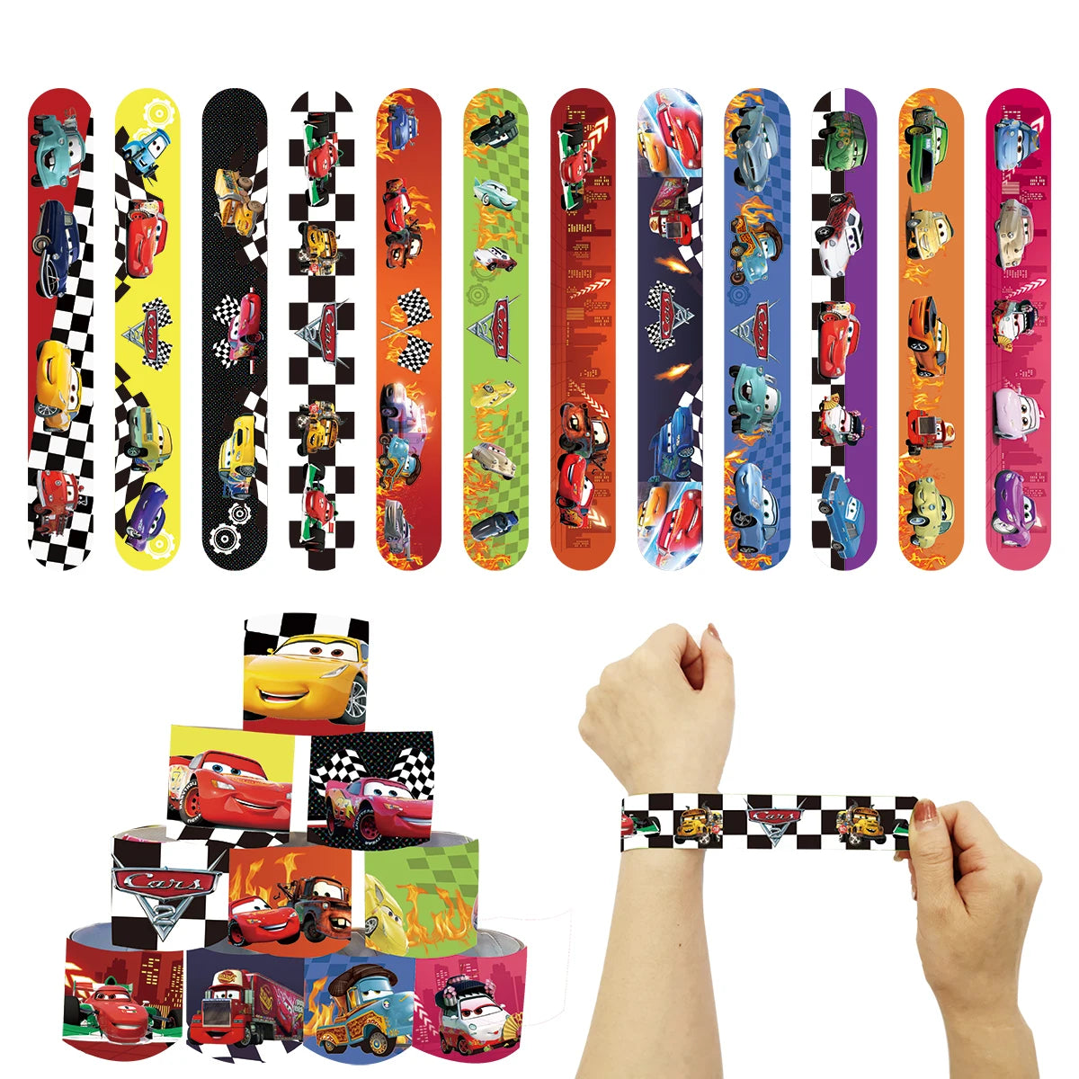 Disney Pixar Cars Slap Bracelets for Kids – 12-Pack Party Favors