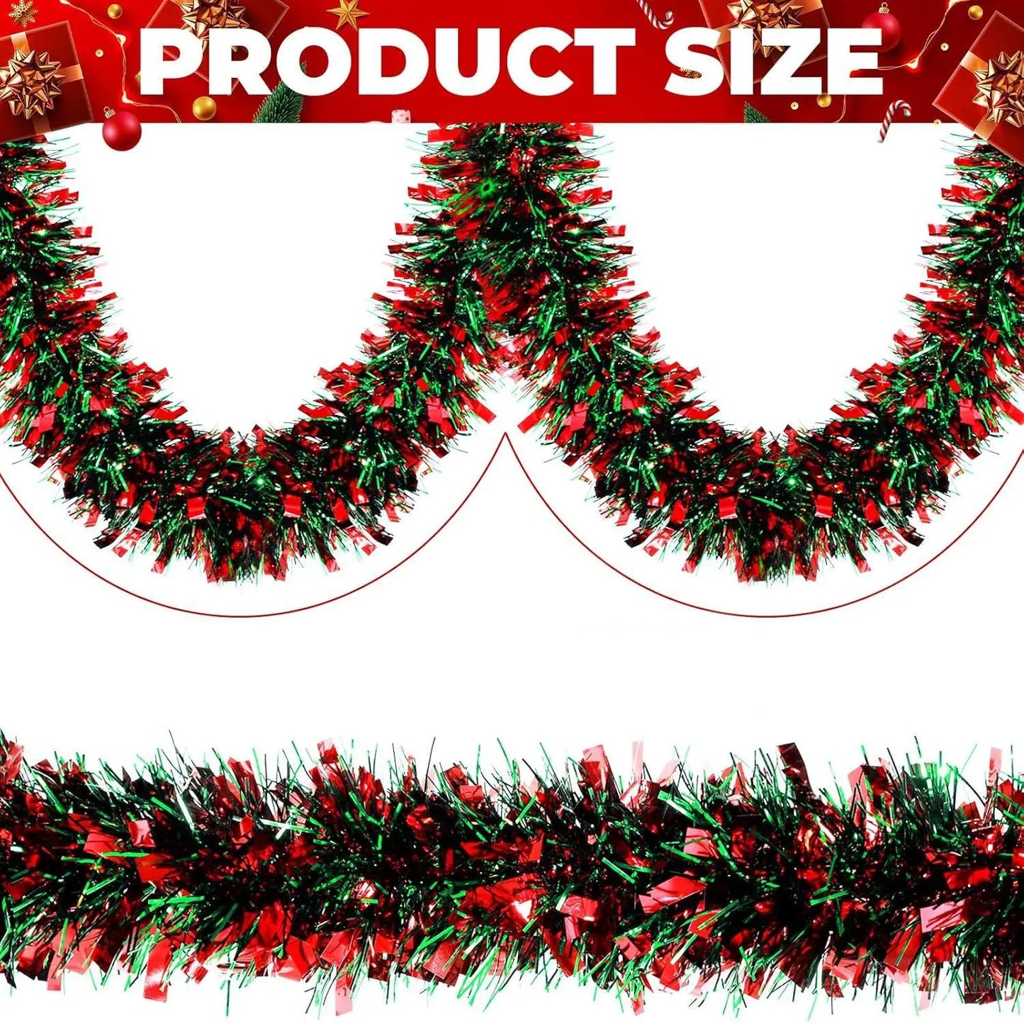 Christmas Tinsel Garland with Snowflakes & Tree Cutouts – 2M