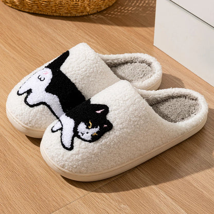 Cartoon Cat Winter Slippers for Women – Soft Plush Anti-Slip Indoor House Shoes