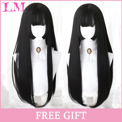 Cosplay Synthetic Wig with Bangs – Long Straight 24 Inch, Heat Resistant