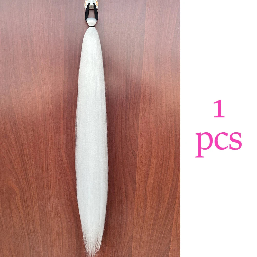 Synthetic Ponytail Hair Extension 2pcs – Long Straight, Colorful, Braiding Hairpiece with Rubber Band