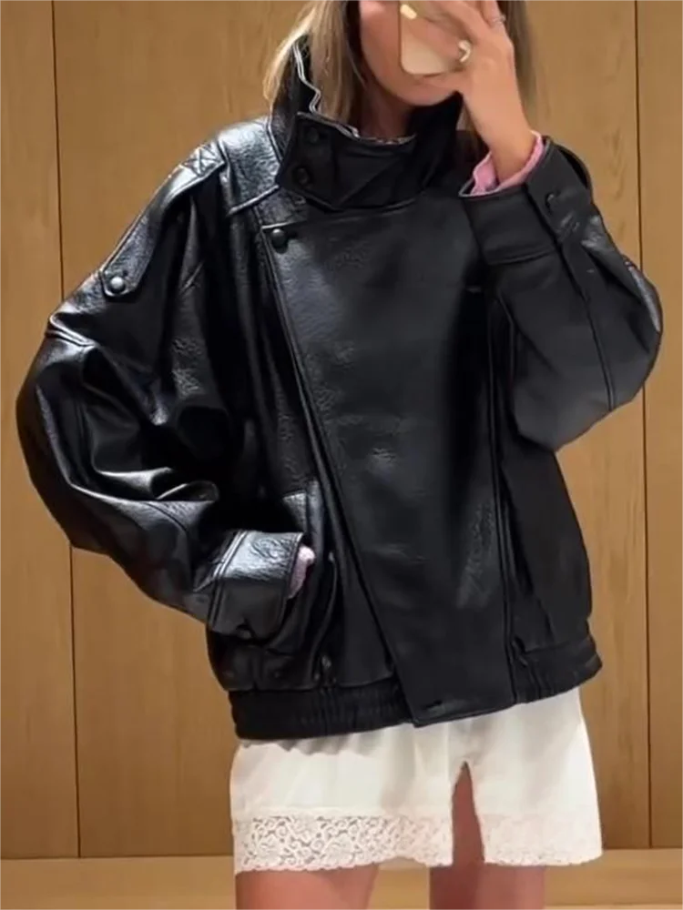 Faux Leather Jacket for Women, Oversized Fit