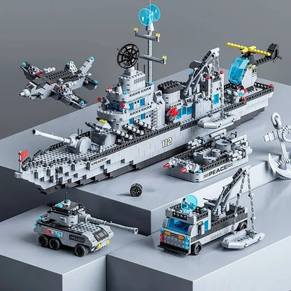 Large Navy Warship Building Blocks Set – 6-in-1 Army Ship Model Toy