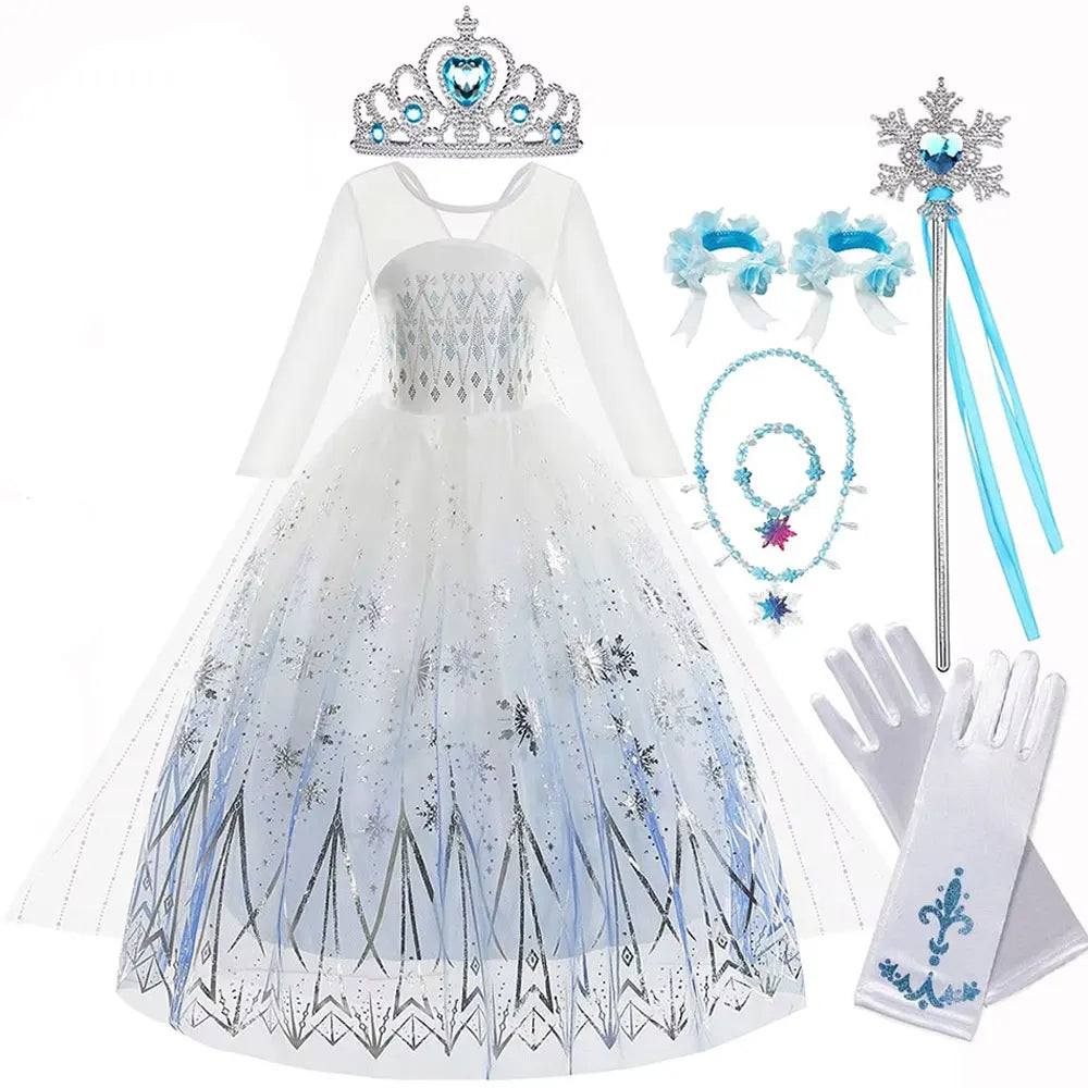 Elsa Princess Costume Set for Girls – Frozen Dress