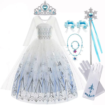 Elsa Princess Costume Set for Girls – Frozen Dress