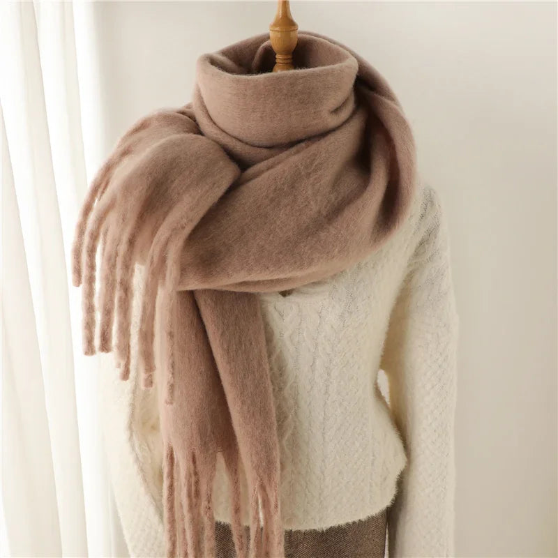 Cashmere Pashmina Scarf for Women – Warm Solid Blanket Wrap with Tassels