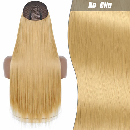 No-Clip Halo Hair Extensions – Long Wavy Synthetic Hairpiece