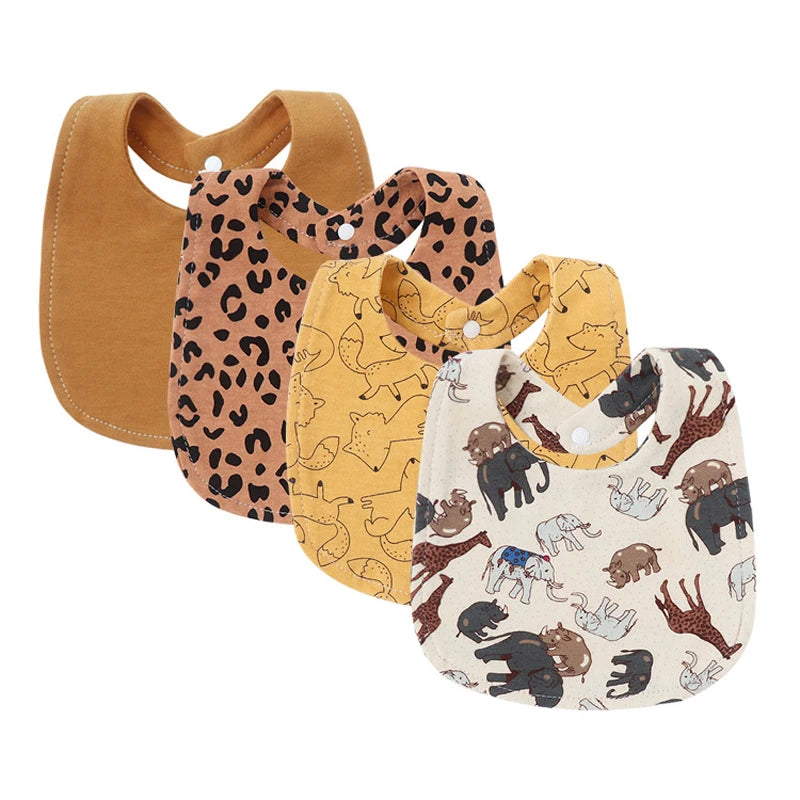 Cotton Baby Bibs 4-Pack – Cartoon Newborn Drool Bibs