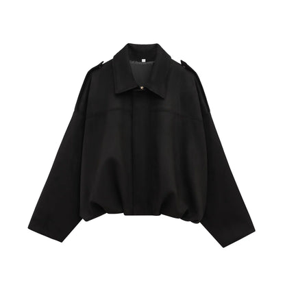 Women's Oversized Suede Coat – Bat Sleeve Zip-Up Winter Jacket
