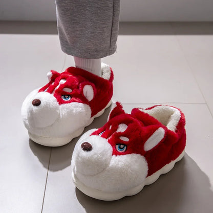 Husky Dog Fluffy Slippers – Cute Cartoon Indoor House Shoes