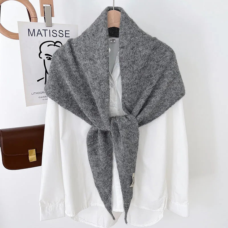 Women's Knitted Triangular Scarf – Oversized Wool Wrap Headscarf