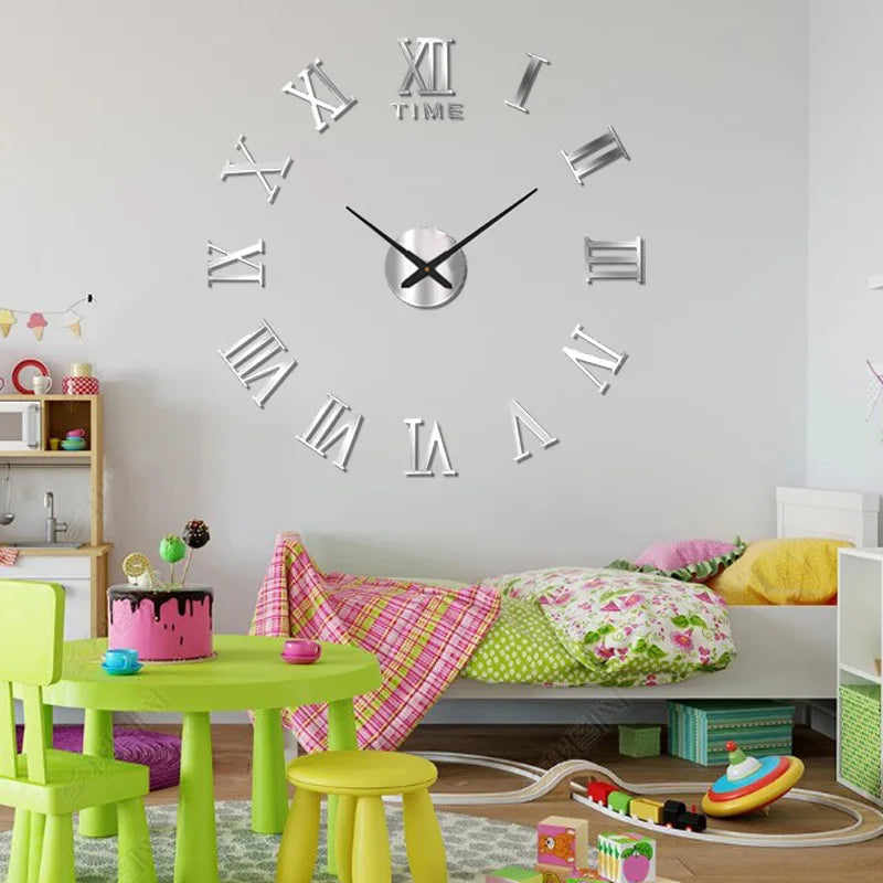 3D DIY Wall Clock – Roman Numerals Acrylic Mirror Design