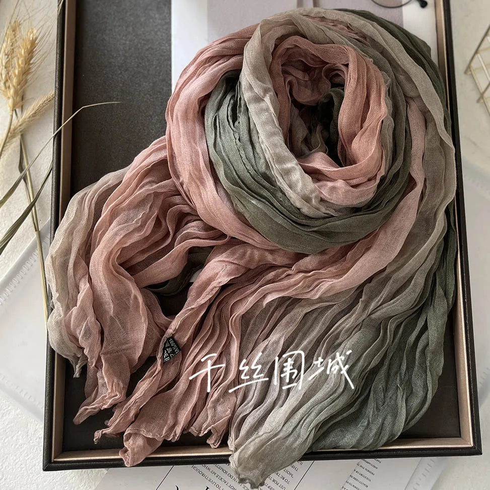 Gradient Crinkle Long Scarf for Women – Lightweight Wrap