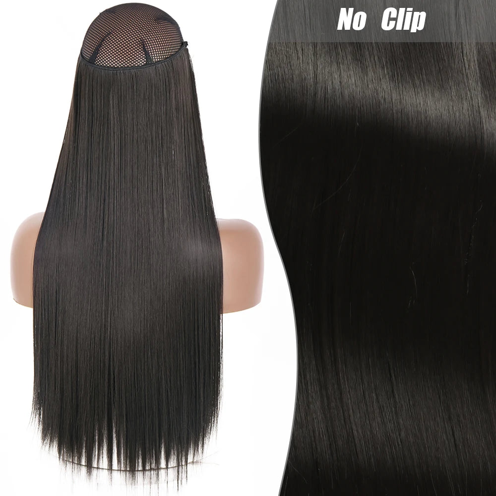 No-Clip Halo Hair Extensions – Long Wavy Synthetic Hairpiece