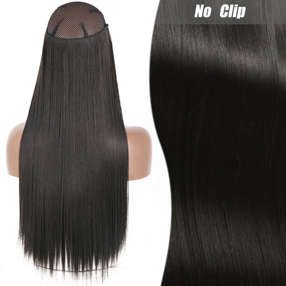 No-Clip Halo Hair Extensions – Long Wavy Synthetic Hairpiece