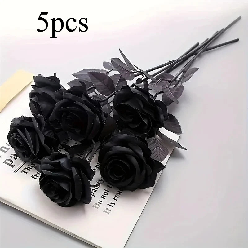 Artificial Black Roses with Long Stem – Fake Flowers for Home & Event Decor