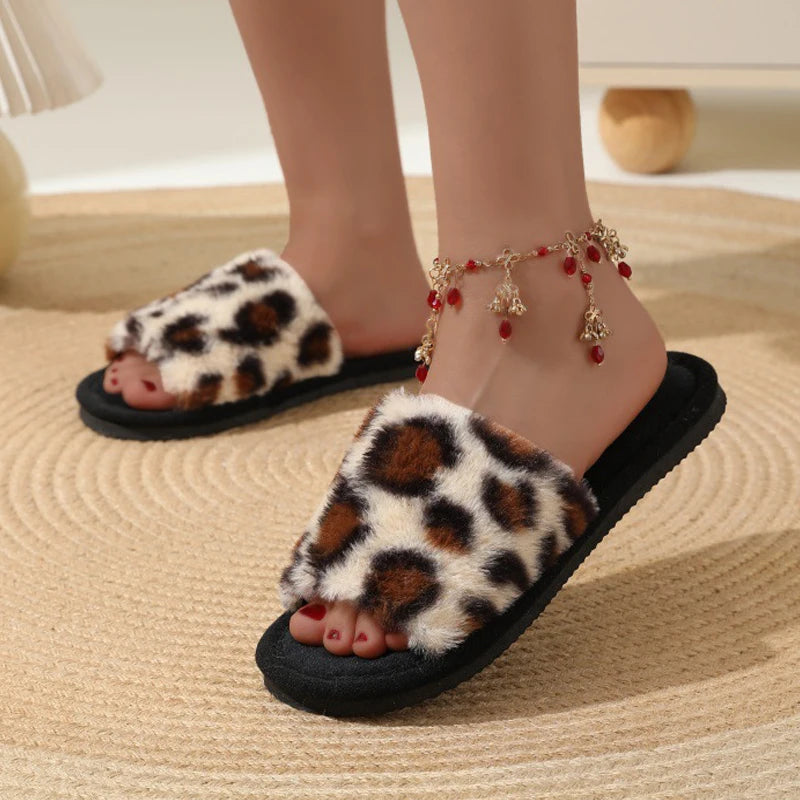 Women's Plush Fuzzy Slippers – Warm Non-Slip Flat Slides for Winter