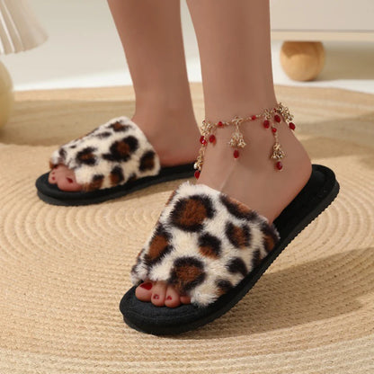 Women's Plush Fuzzy Slippers – Warm Non-Slip Flat Slides for Winter