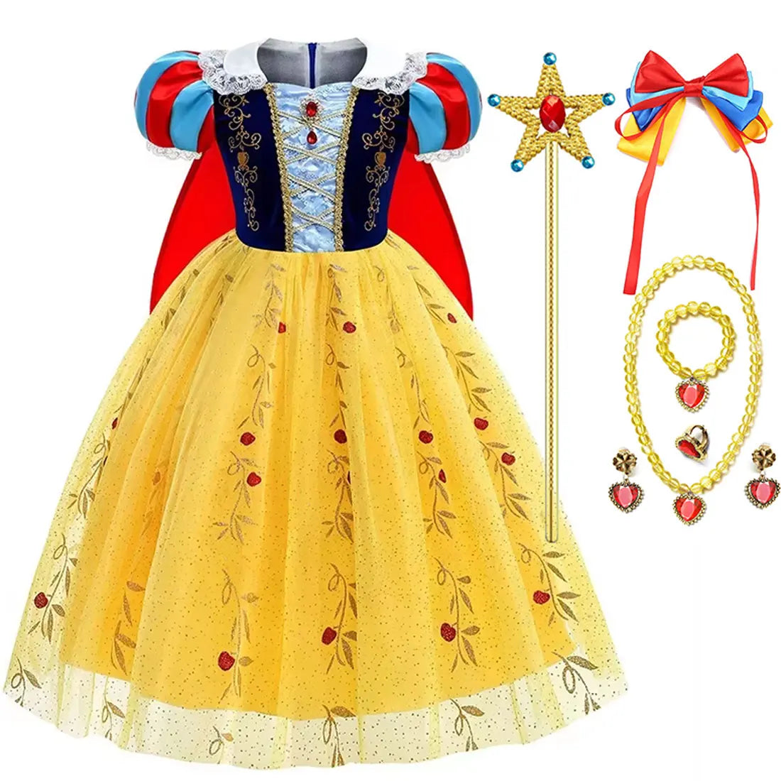 Snow White Princess Costume Dress for Girls – Disney Cosplay with Cloak & Headband