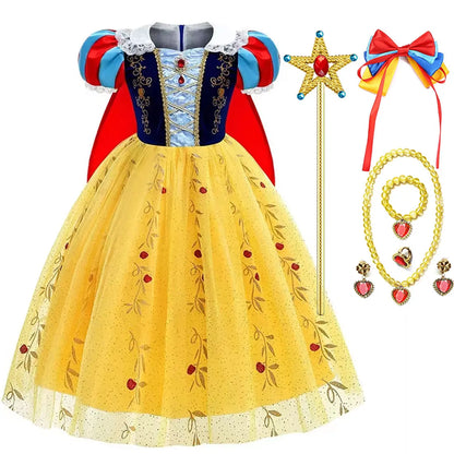Snow White Princess Costume Dress for Girls – Disney Cosplay with Cloak & Headband
