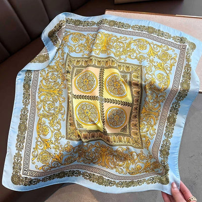 Silk Square Scarf with Baroque Print – Luxury Headband & Shawl 27.6"
