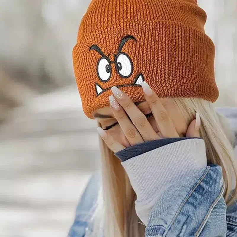 Cartoon Embroidered Knit Beanie Hat – Unisex Winter Cap