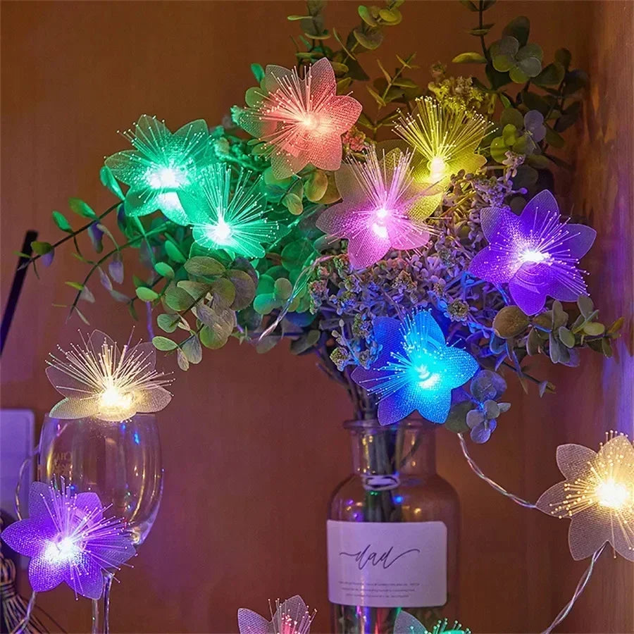 LED Fiber Optic Flower Fairy Lights – Battery Operated Warm White Garland