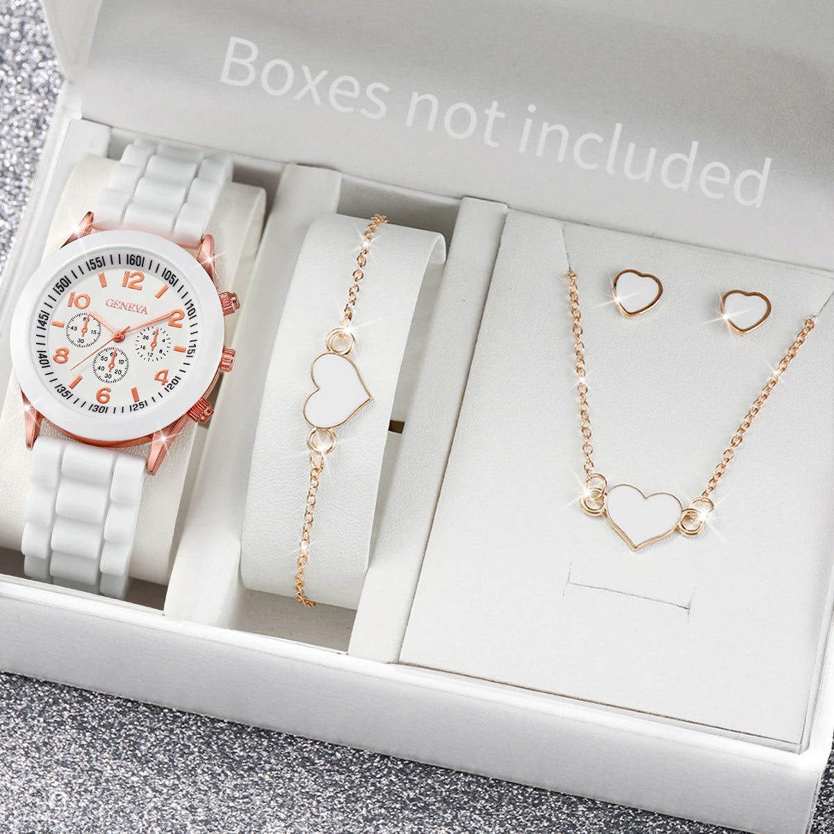 Women's Quartz Watch & Jewelry Set with Silicone Band