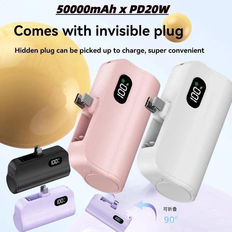 Mini Capsule Power Bank 5000mAh Plug-in Portable Charger for iPhone & USB-C