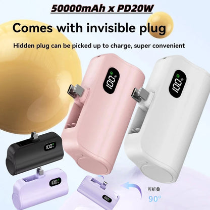 Mini Capsule Power Bank 5000mAh Plug-in Portable Charger for iPhone & USB-C