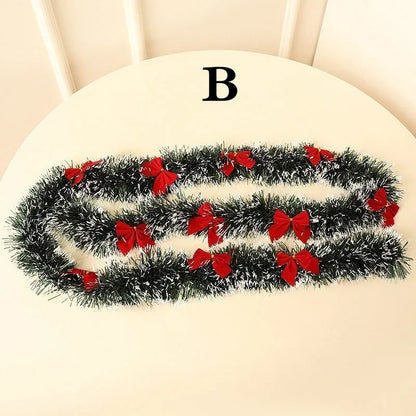 Christmas Tinsel Garland with Bows – 2M Festive Ribbon Decoration