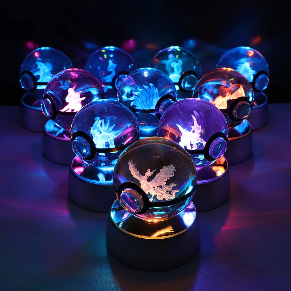 Pokémon Pikachu and Charizard 3D Crystal Poké Ball with LED Base