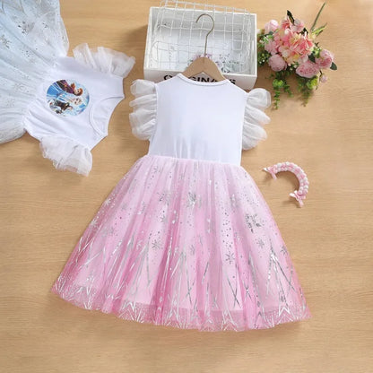 Frozen Elsa & Anna Girls Dress with Tulle Skirt
