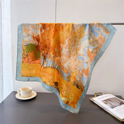 Faux Silk Square Scarf – Elegant Printed Shawl for Women