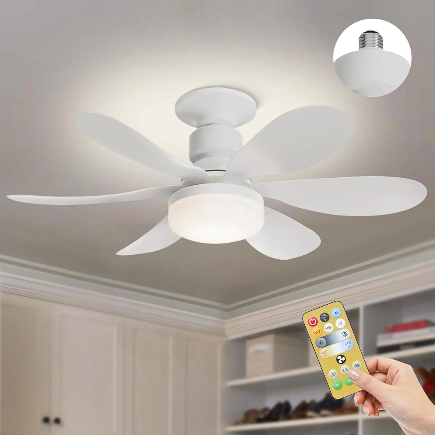 Ceiling Fan Light with Remote Control – E27 LED, Dimmable, Modern