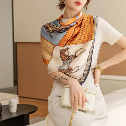 Silk-Feel Square Scarf for Women – Vintage Paisley Print Shawl & Head Wrap
