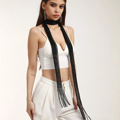 Shiny Tassel Scarf Necklace for Women – Glitter Party Evening Wrap