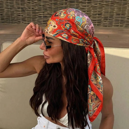 Silk Square Scarf for Women – Printed Headband & Neckerchief