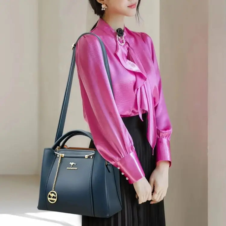 Luxury Leather Handbag – 3-Layer Large Capacity Shoulder & Crossbody Bag