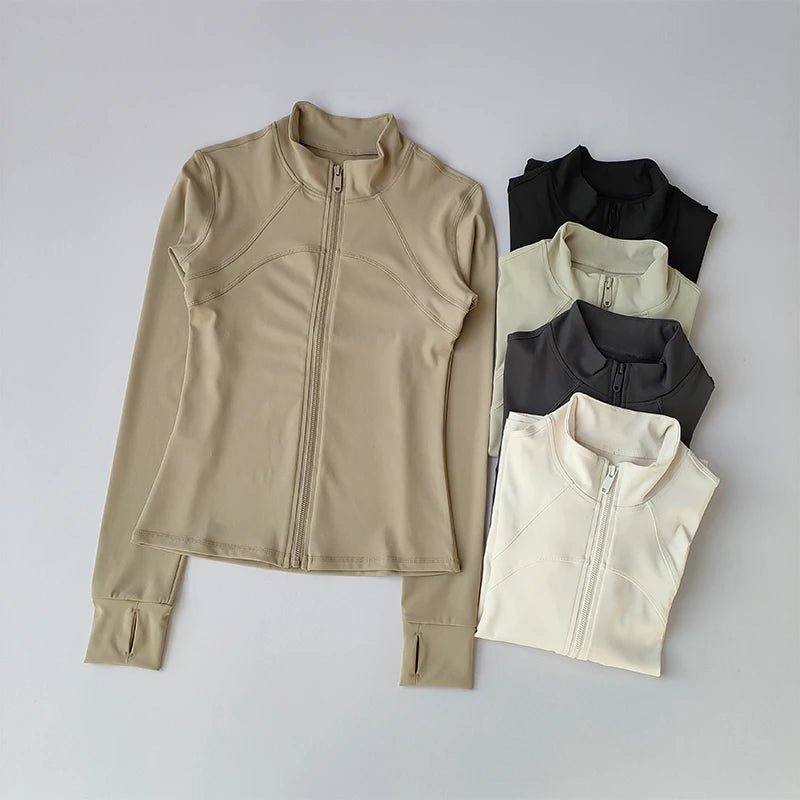 Women's Zip-Up Athletic Jacket – Stand Collar Long Sleeve Fitness Top