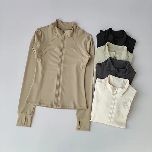 Women's Zip-Up Athletic Jacket – Stand Collar Long Sleeve Fitness Top